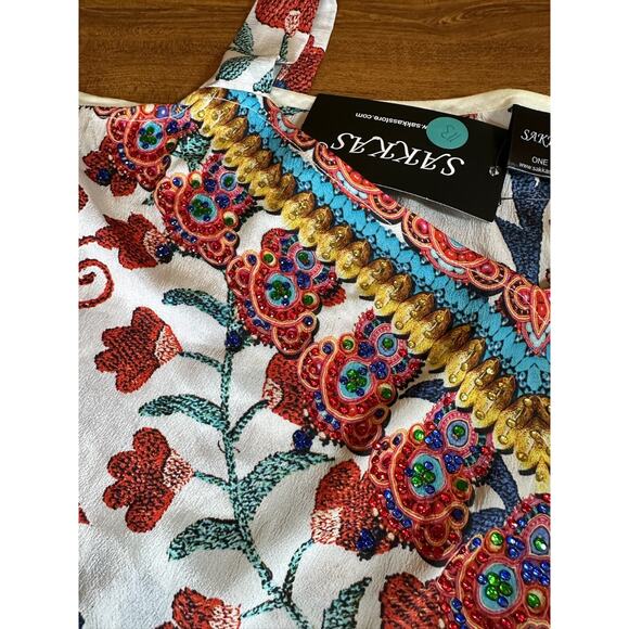 Sakkas Saanvi Printed Draped Short Sleeve Strap Cutout Shoulder Kaftan Bohemian - Picture 3 of 10